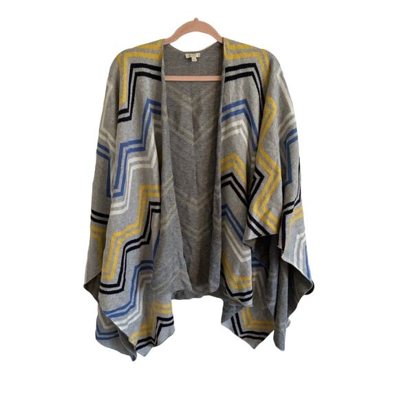 Talbots Open Knit Cardigan Kimono Topper Chevron Gray One Size - Picture 1 of 8